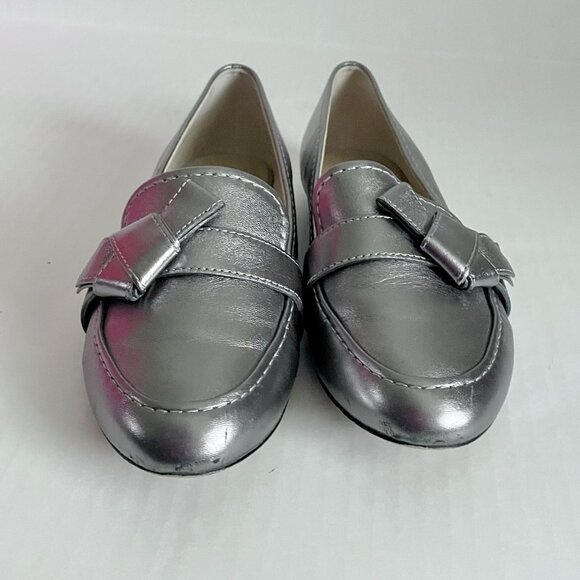 Talbots Ryan Knot Metallic Leather Loafers Size 6.5 Silver Holiday Slip On Shoes - Picture 7 of 11